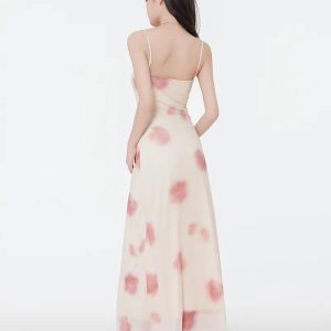 Floral Mesh Spaghetti Strap Maxi Dress