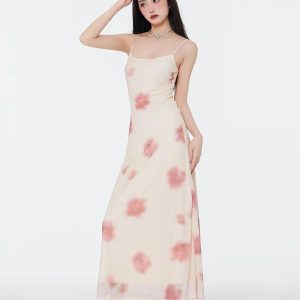 Floral Mesh Spaghetti Strap Maxi Dress