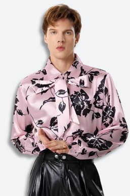 Floral Neck Tie Satin Top