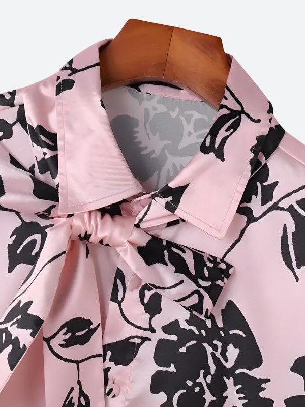Floral Neck Tie Satin Top