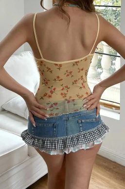 Floral Open Back Mesh Top