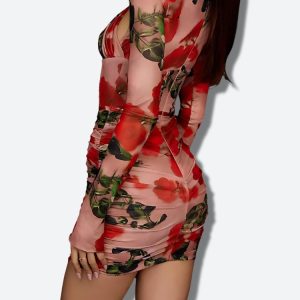 Floral Ruched Corset Mini Dress
