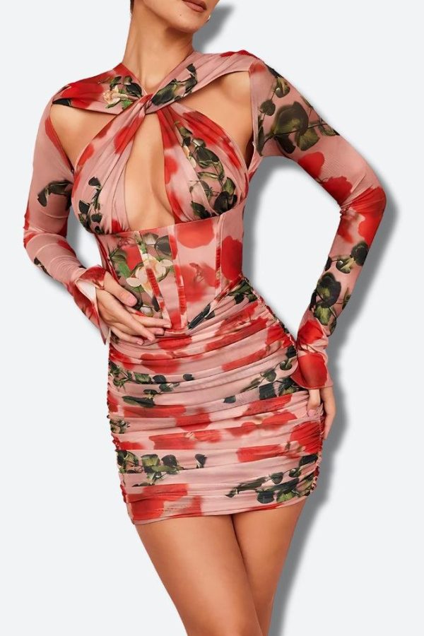 Floral Ruched Corset Mini Dress