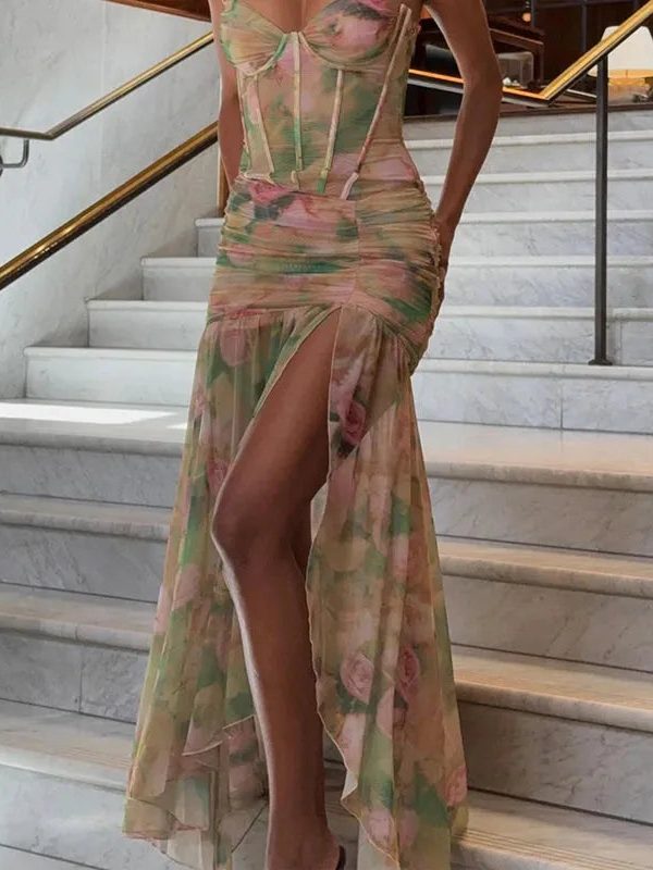 Floral Ruched Maxi Dress