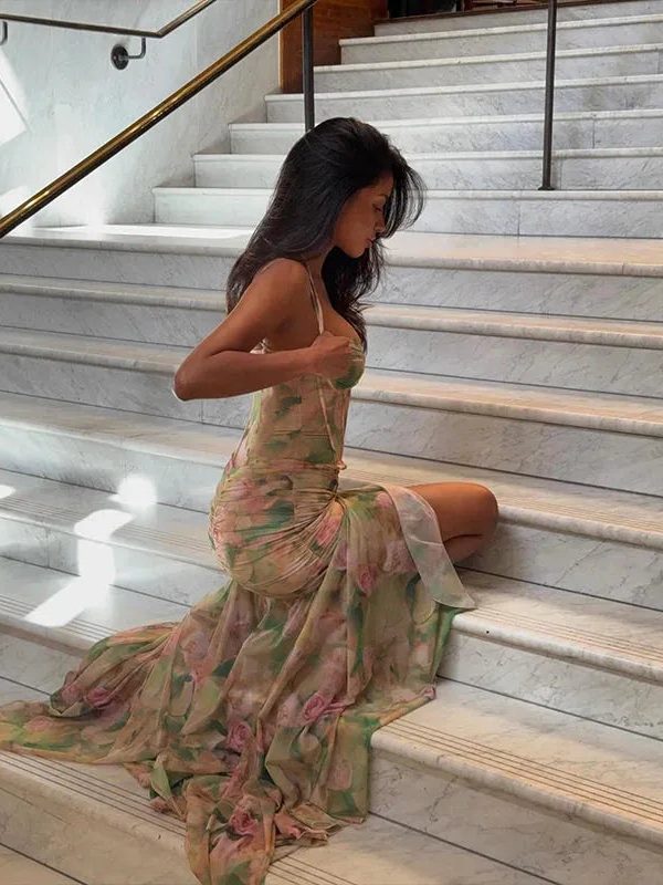 Floral Ruched Maxi Dress