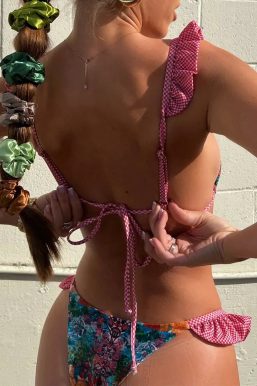 Floral Ruffled Checked Bikini Set