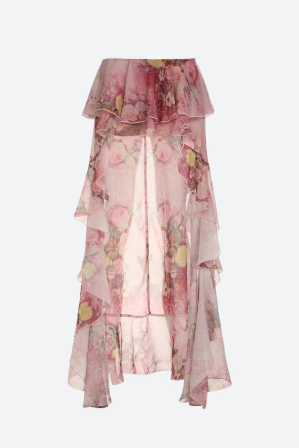 Floral Ruffled Mesh Mullet Skirt