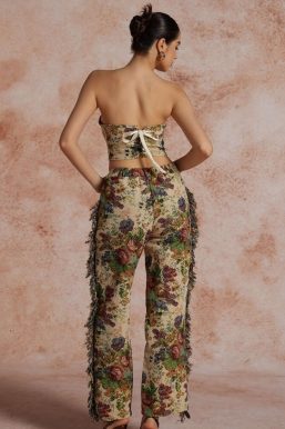 Floral Tapestry Bustier & Pants Two Piece Set