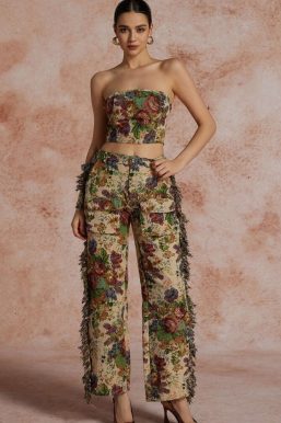 Floral Tapestry Bustier & Pants Two Piece Set