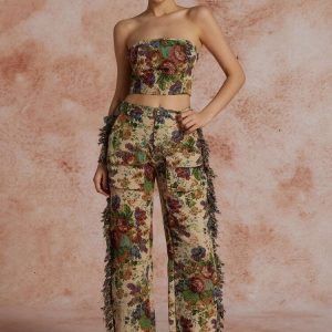 Floral Tapestry Bustier & Pants Two Piece Set