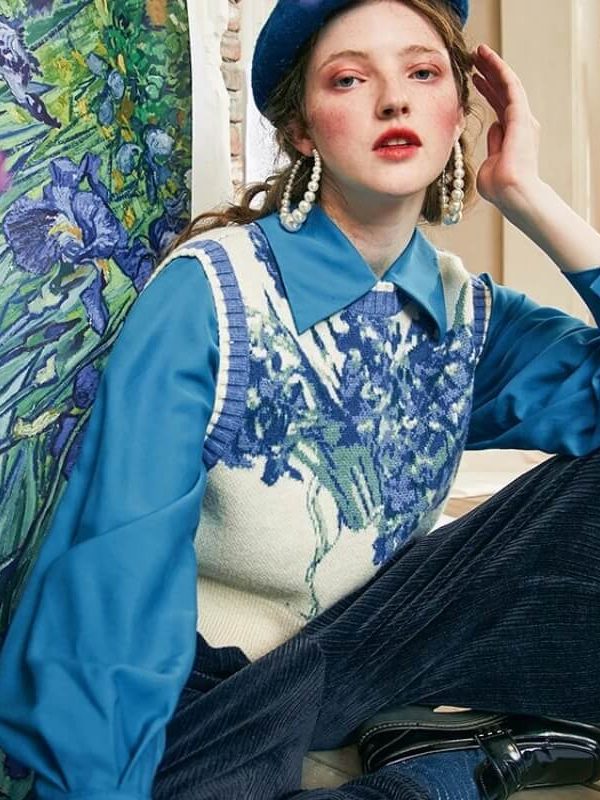 Floral Tie Front Knit Vest