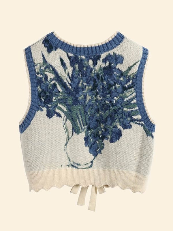 Floral Tie Front Knit Vest