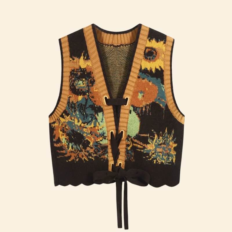 Floral Tie Front Knit Vest