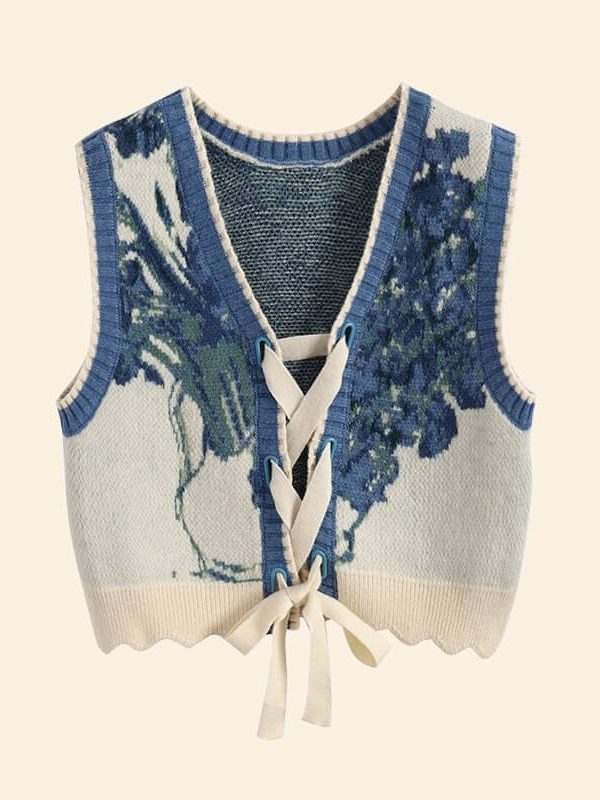 Floral Tie Front Knit Vest