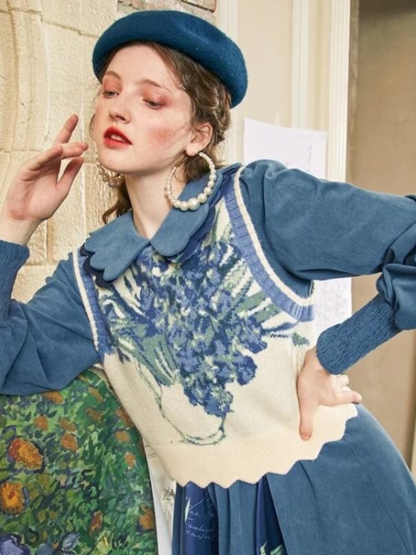 Floral Tie Front Knit Vest