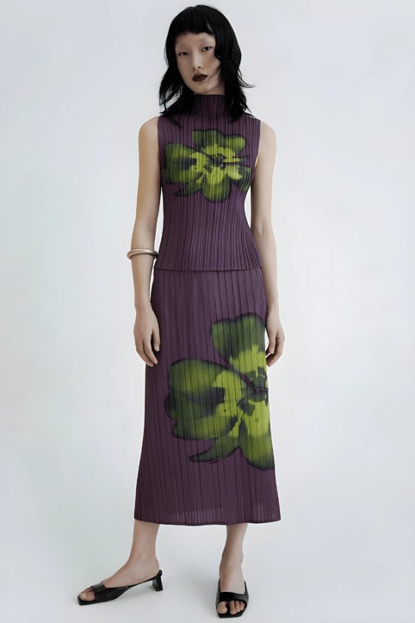 Floral Top & Midi Skirt Two Piece Set