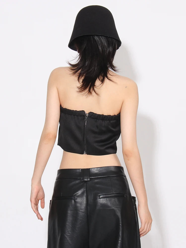 Flower Rhinestone Zip-Up Strapless Top Flower Rhinestone Zip-Up Strapless Top