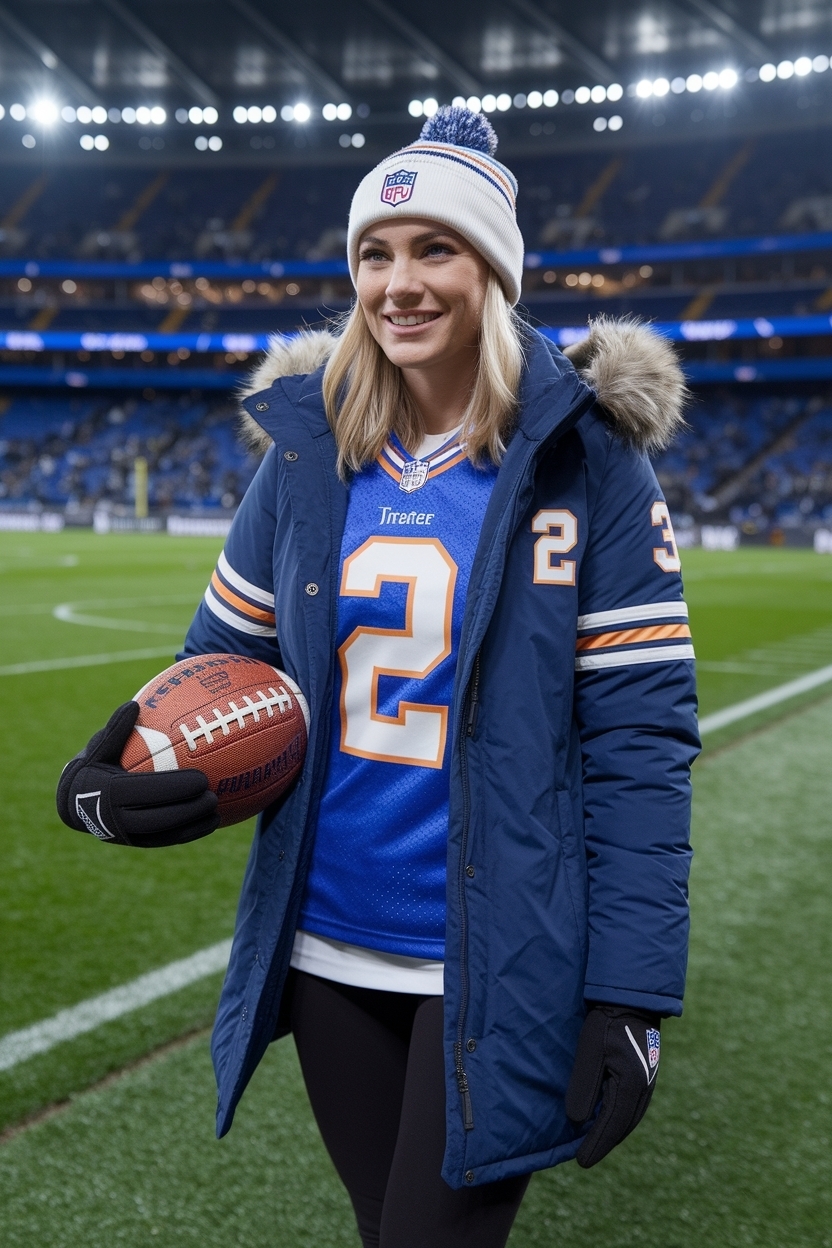 Football Jersey Outfit Women Winter: Sporty and Warm Looks outfit idea