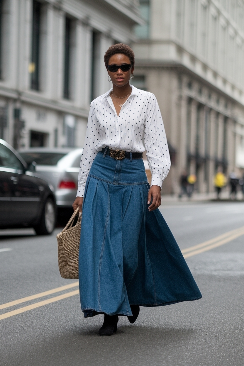 Full Denim Skirt Outfit Black Women: Effortlessly Stylish outfit idea
