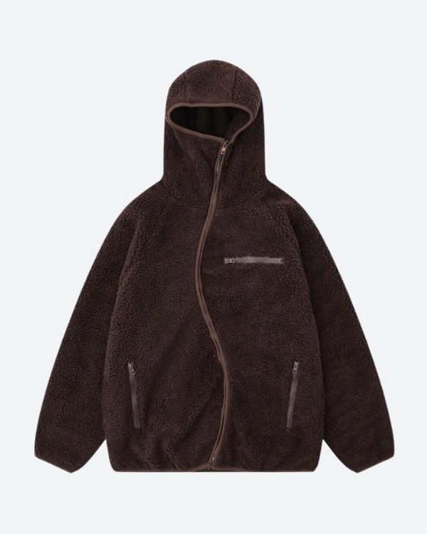 Funnel Neck Zip-Up Teddy Hoodie