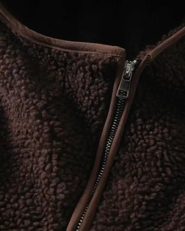 Funnel Neck Zip-Up Teddy Hoodie