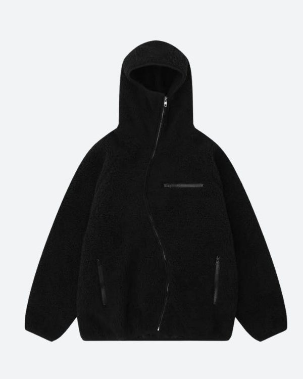Funnel Neck Zip-Up Teddy Hoodie