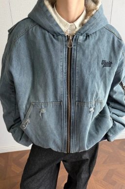 Fur Lined Hooded Denim Jacket