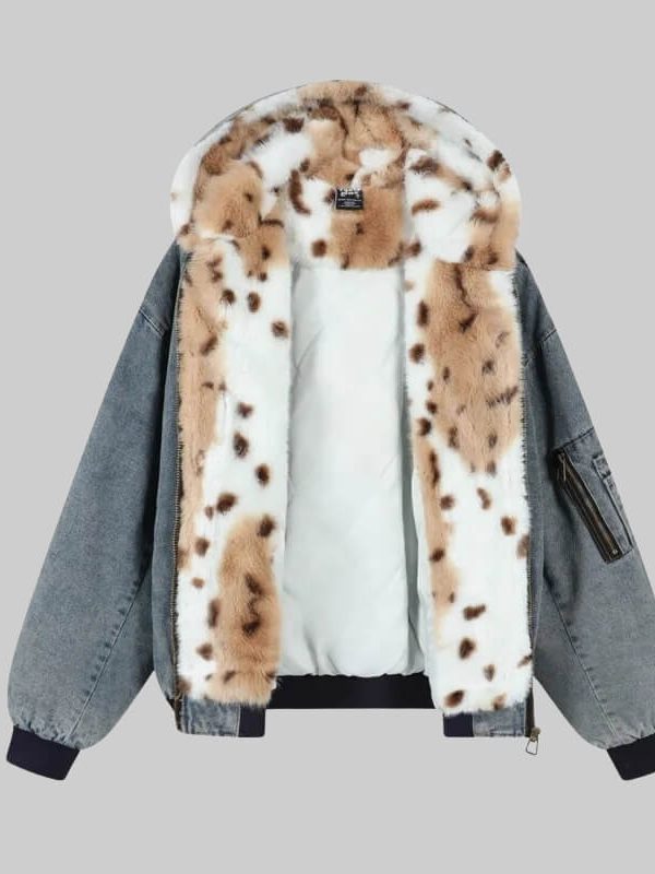Fur Lined Hooded Denim Jacket