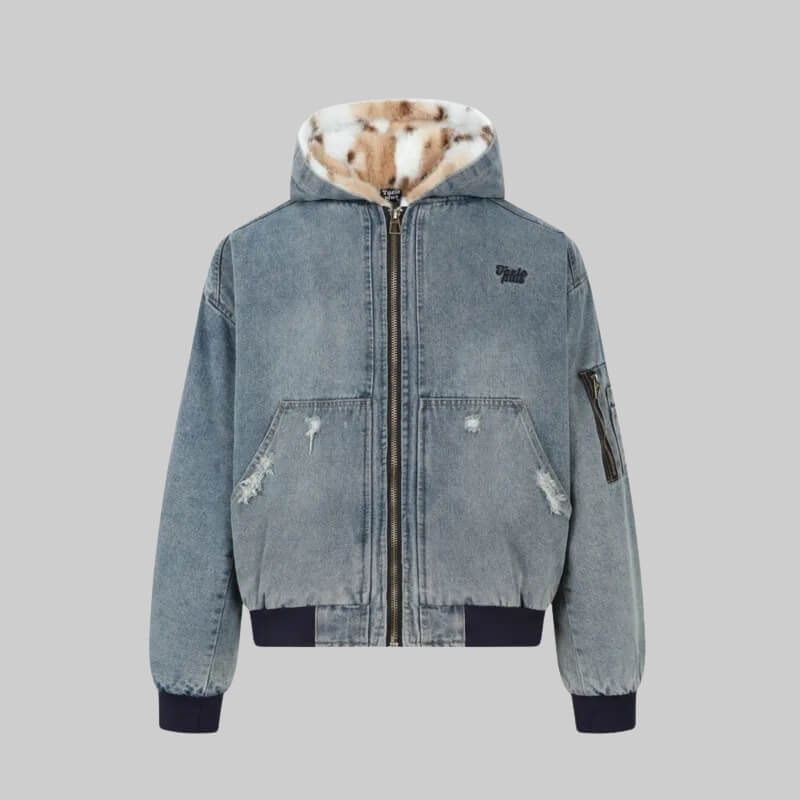 Fur Lined Hooded Denim Jacket