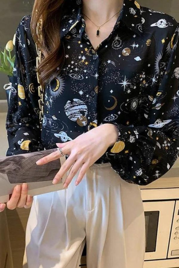 Stylish Galaxy Chiffon Shirt for Trendy Shirts with Skirts Outfits