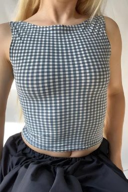 Gingham Bow Backless Top