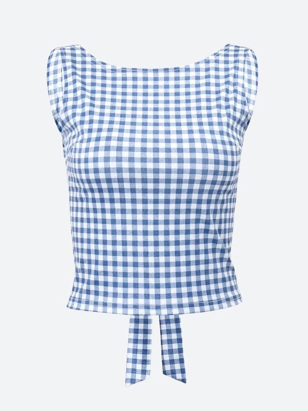Gingham Bow Backless Top