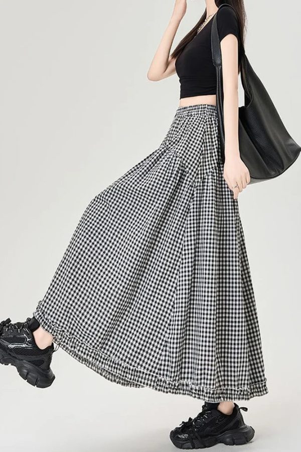 Gingham Tiered Midi Skirt