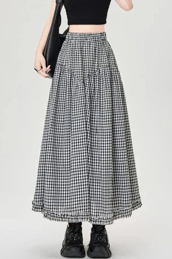 Gingham Tiered Midi Skirt