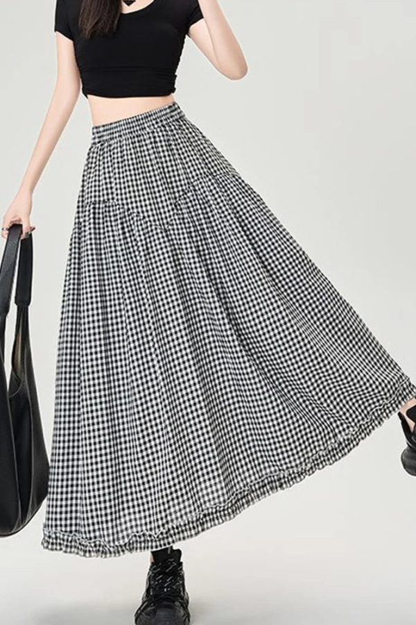 Gingham Tiered Midi Skirt