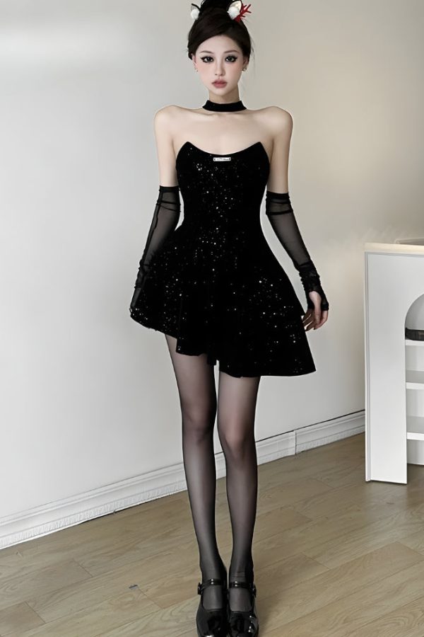 Glitter Asymmetric Mini Dress