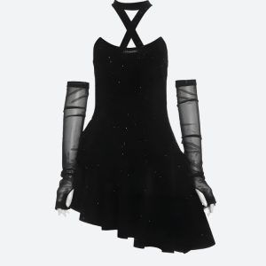 Glitter Asymmetric Mini Dress