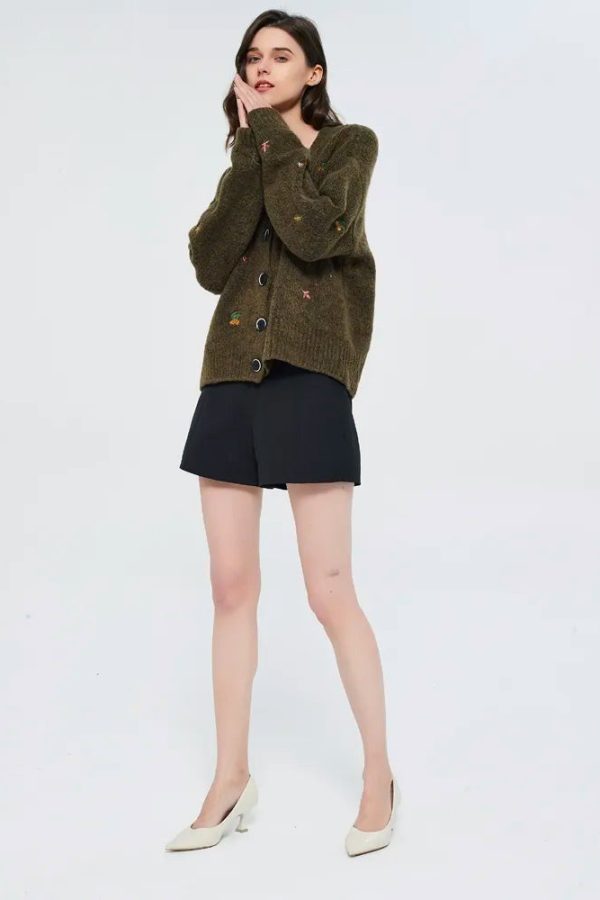 Goblincore Leaf Embroidery Cardigan