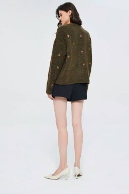 Goblincore Leaf Embroidery Cardigan