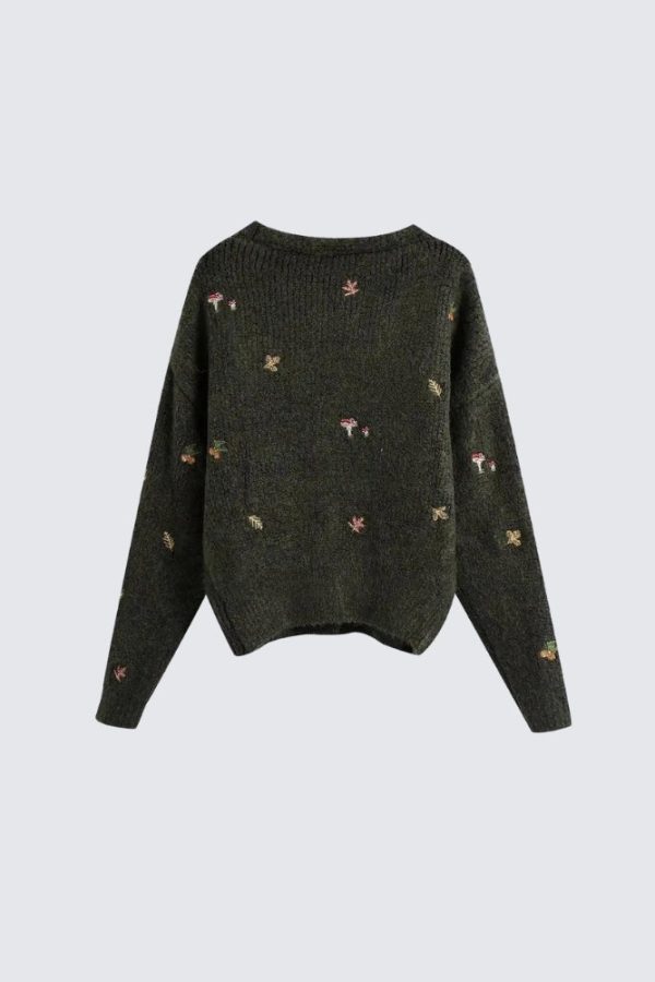 Goblincore Leaf Embroidery Cardigan
