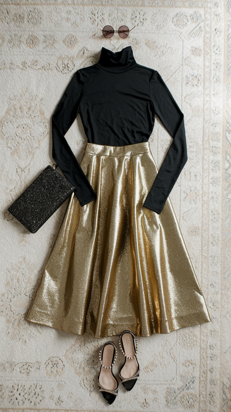 Gold Metallic Skirt: A Bold Fashion Statement to Make outfit idea