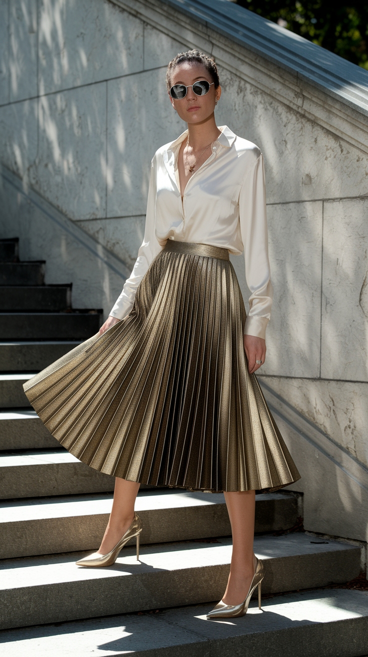 Elevate Your Look with Gold Metallic Skirt Outfit outfit idea