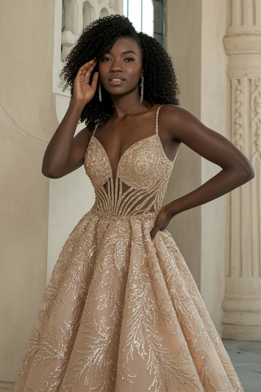 Glamorous Gold Prom Dresses for Black Women outfit idea