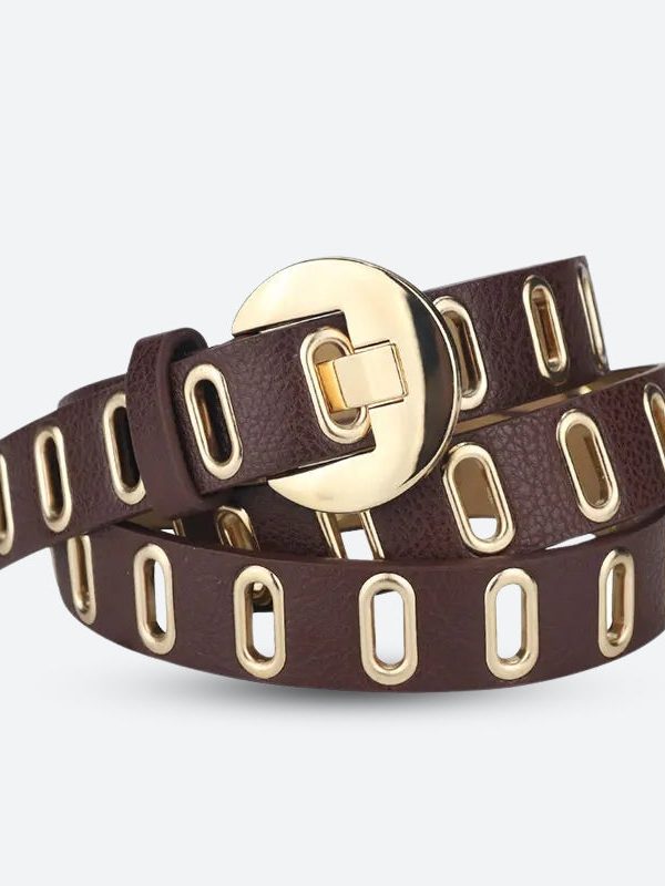 Golden Eyelet Faux Leather Belt