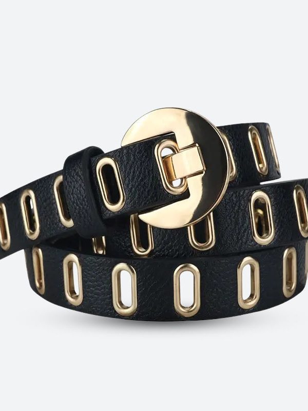 Golden Eyelet Faux Leather Belt