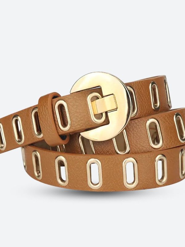 Golden Eyelet Faux Leather Belt