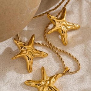 Golden Starfish Necklace & Earrings Set