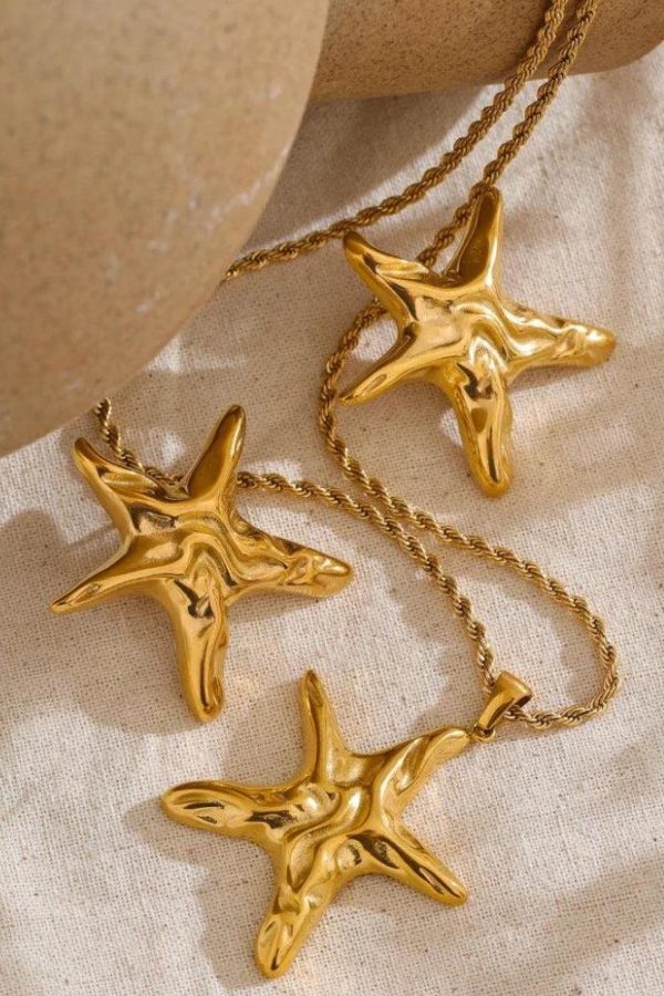 Golden Starfish Necklace & Earrings Set