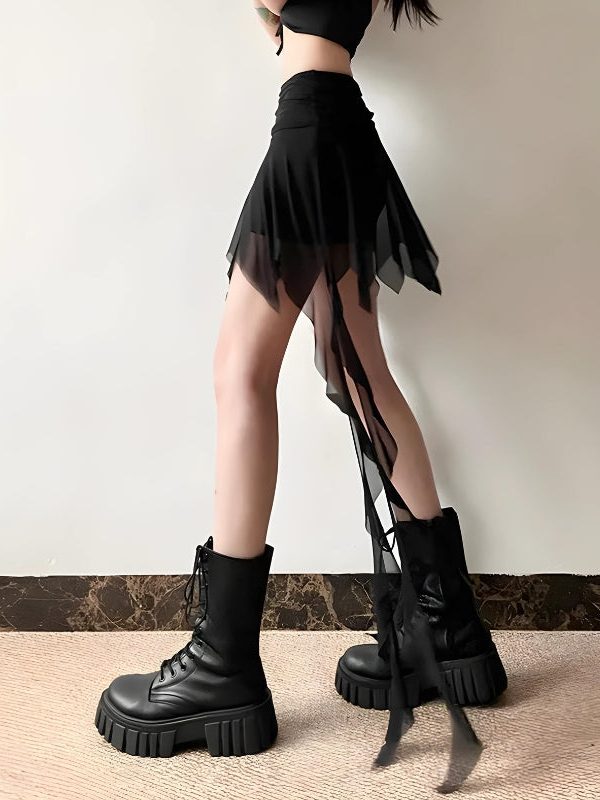 Goth Asymmetrical Mesh Mini Skirt