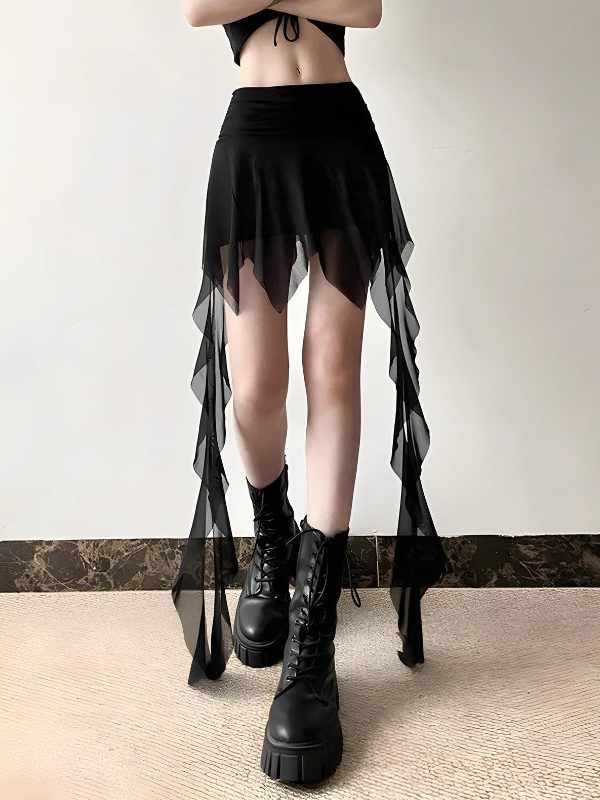 Goth Asymmetrical Mesh Mini Skirt